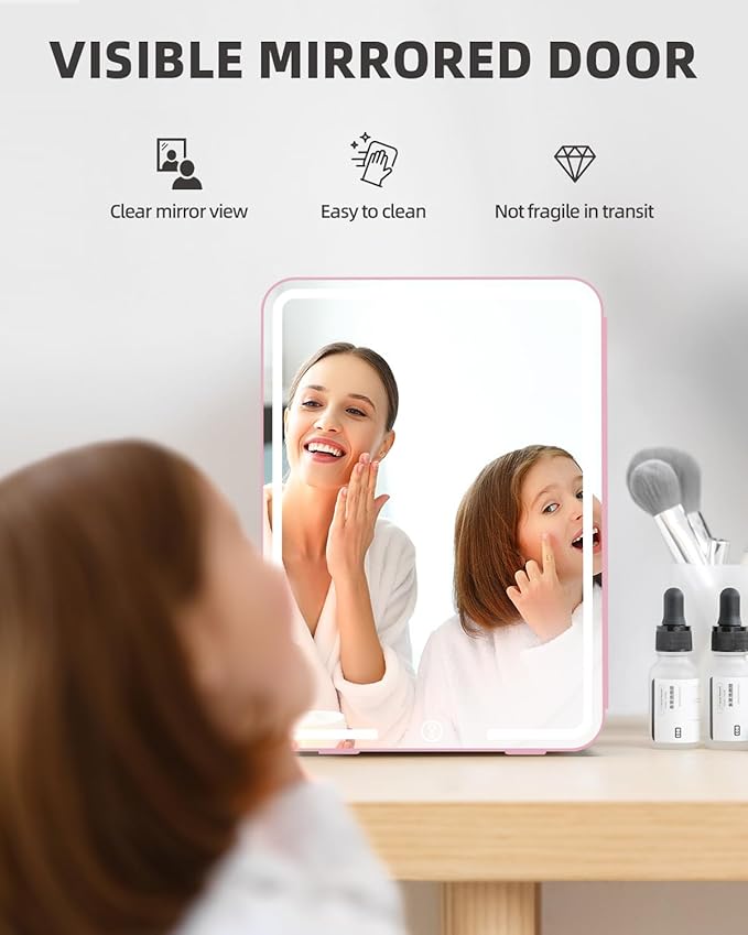 12L Skincare Fridge with Mirror & LED Lighting, 3-Mode Dimmable, Cooler & Warmer for Makeup, Cosmetic, Beauty, Portable Mini Beauty Fridge for Bedroom, Vanity, Car & Home Use
