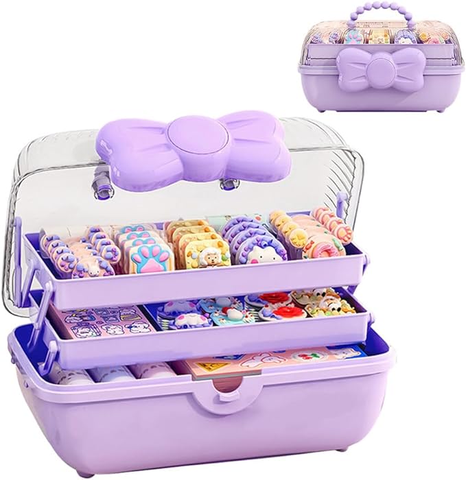 Girls Hair Accessories Storage Box Bow Switch Organizer Box Jewelry Box, Plastic Hair Ties Holder Hair Clips Container Headbands Organizer Gift for Baby Girls Multipurpose Organizer and Portable