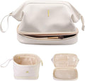 Teen Girl Gifts Trendy Stuff, Initial Makeup Bags, Personalized Double Layer Cosmetic Bag with Makeup Brush Organizer, Grandma Birthday Gifts, PU Leather Toiletry Bag, Gifts for Women Friend