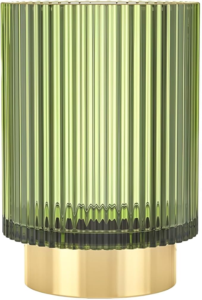 Makeup Brush Holder Organizer, Heavy Crystal Glass Brush Storage Holder, Vintage Cosmetic Make Up Bathroom Brushes Cup Pen Pencil Toothbrush Holder Striped Vase (Large (green))