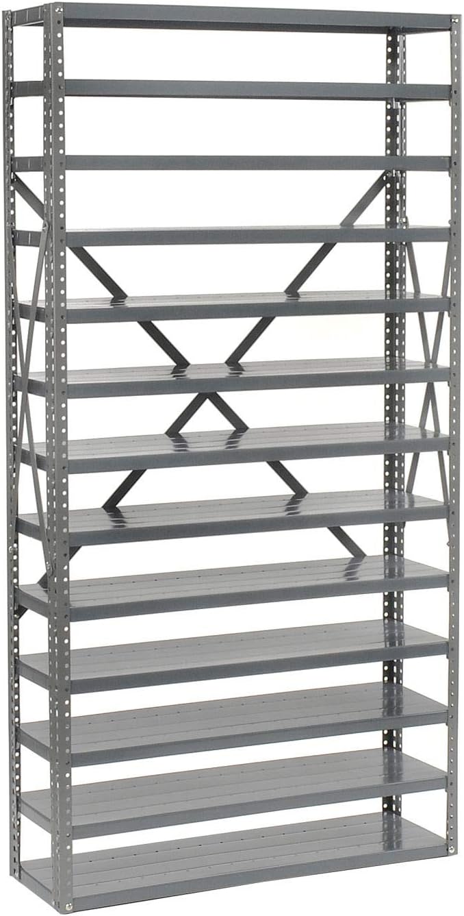 Global Industrial 13 Shelf Steel Shelving with (96) 4" H Plastic Shelf Bins, Blue, 36x12x72