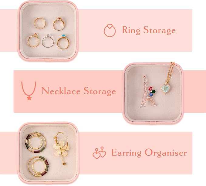 SANQIANWAN Set of 3 Small Stackable Jewelry Organizer Trays Mini Jewelry Drawer Oragnizer Small Jewelry Display Tray for Necklace Bracelet Rings Earrings and Makeup (LightPink)