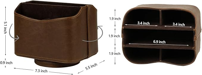 HofferRuffer Spinning Remote Control Holder, Remote Caddy, Spinning Remote Control Organizer, PU Leather (Classic Brown)