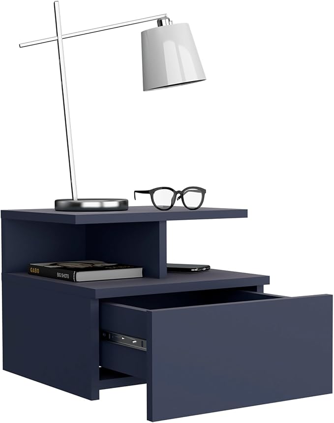 Floating Nightstand Drawer and Two Shelves for Organized Storage and Decorative Display in Modern Living Spaces