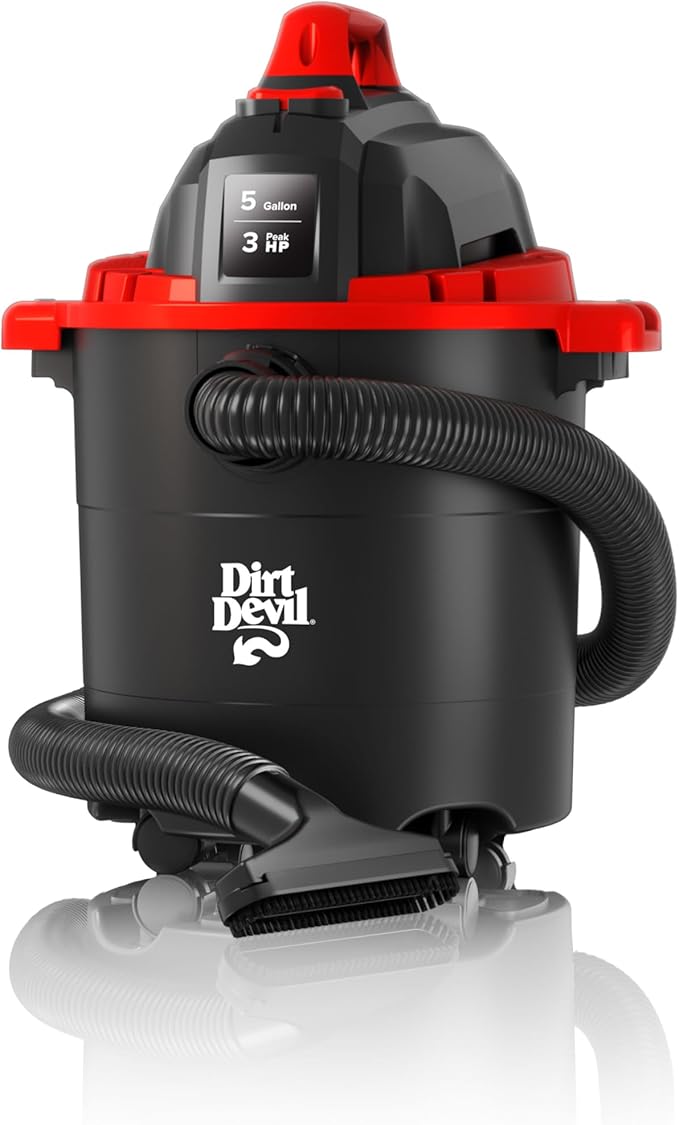 Dirt Devil 5 Gallon Corded Wet Dry Shop Vacuum, Portable, Heavy Duty Vacuum for Garage, Home, Workshop or Vehicle, Compact Design with Versatile Tools, Wet/Dry Shop Vac