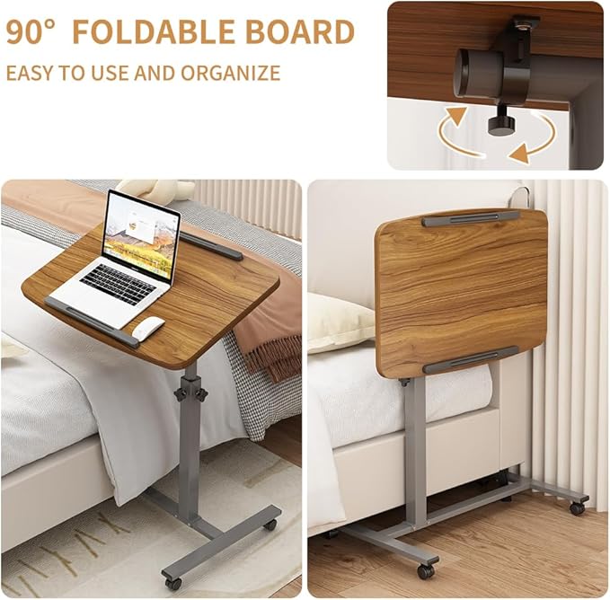 Laptop Lap Desk, Mobile Adjustable Overbed Bedside Table with Wheels, Portable Standing Bed Desk, Rolling lapdesk Lap desks for Adults with Casters& Mouse Pad