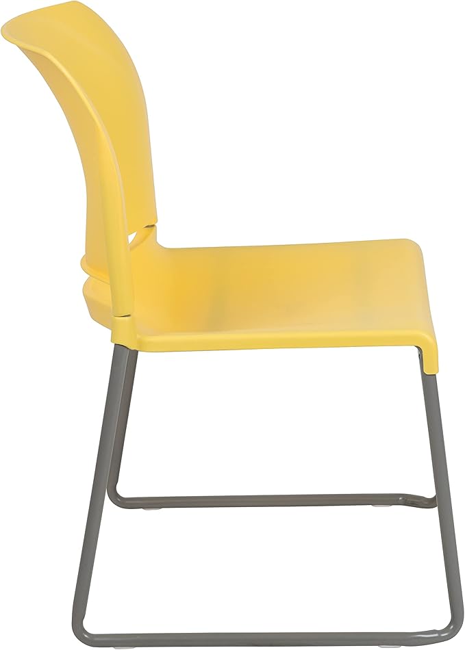Flash Furniture HERCULES Series 880 lb. Capacity Yellow Full Back Contoured Stack Chair with Gray Powder Coated Sled Base