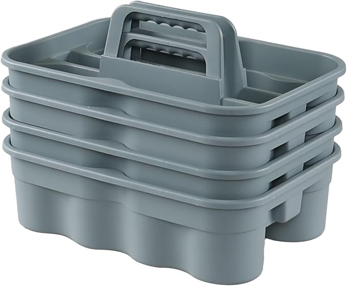 Plastic Cleaning Storage Caddy, Plastic Cleaning Supplies Caddy with Handles, Gray, 4 Packs