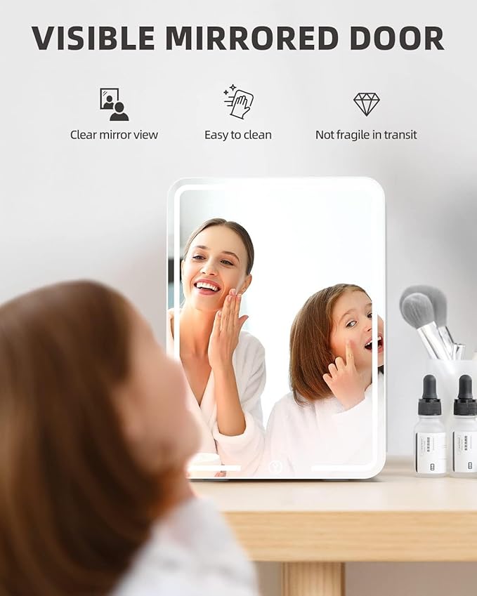 12L Skincare Fridge with Mirror & LED Lighting, 3-Mode Dimmable, Cooler & Warmer for Makeup, Cosmetic, Beauty, Portable Mini Beauty Fridge for Bedroom, Vanity, Car & Home Use