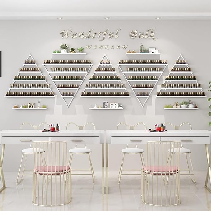 Wall Mounted Shelf Nail Polish Bottle Display Rack, Triangular Essential Oil Perfume Storage Rack, Multifunctional Hanging Salon/Beauty/Nail Shop Organizer Perfume Holder(Size:10,Color:White)