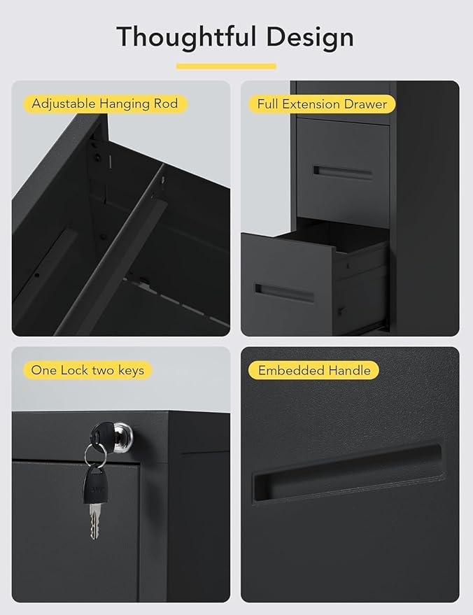 JOMEED 4-Drawer File Cabinet, Legal/Letter Size Storage, Full-Extension Drawers, Steel Construction, Lock System, 66 lbs Per Drawer Capacity