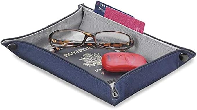 Valet Tray for Men and Women, EDC Catchall Organizer for Jewelry Phone Coins Wallet Keys, Catch All Tray for Bedside Entryway Desk, Dump Station Box, Folds Flat