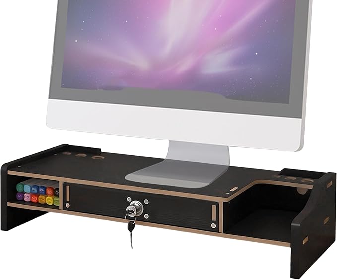 Desktop Computer Elevated Stand 48.8x20x10.5cm, Wooden Monitor Riser with Drawer, Organizer Shelf for Laptop, Printer, PC, TV Screen, Home, Dorm, Office