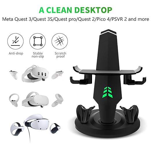 G-STORY Charging Dock for Quest 3/Quest 3S/Quest 2 VR Headset and Controllers, VR Charging Station with LED Lights, Fast Charger Dock Stand for Quest Pro Accessories with Type-C Cable