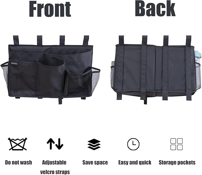 LEISUIT Hanging Storage Bag Bedside Organizer 9 Pockets Black (XL)