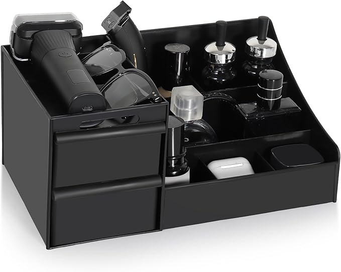 Cologne Organizer for Men, Perfume Stand, Bathroom Countertop Storage Shelf, Dresser Organizer Counter, Brush Holder, Bedroom Counter Storage Trays, Gifts for Men(Black)