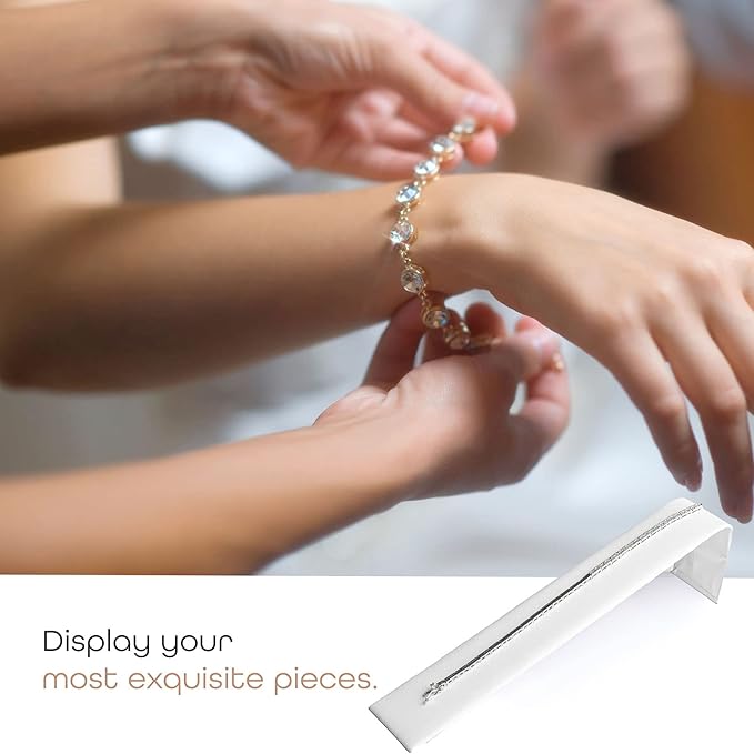 Novel Box 6 Pack Bracelet/Watch Ramp White Leatherette 2x8.25x2 Inches - Slim and Sleek Ramps for Jewelry Display - Bracelet Holder Organizer Stand for Wedding, Selling & Personal Use