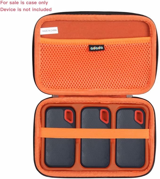 Adada Hard Case for SanDisk 500GB / 250GB / 1TB / 2TB Extreme Portable SSD (Black+Orange, Case for 3 Hard Drives)