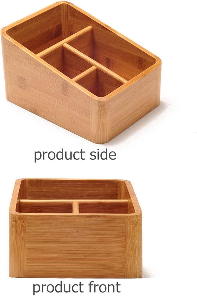 VolksRose Desk Remote Control Holder Multi-Function Coffee Table Office Supplies Storage Organizer, Home Sundries Bamboo Storage Box with 4 Compartments - Perfect for Makeup, TV Guide, iPad, Caddy #3