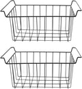 2PCS Freezer Organizer Bins, Steel Wire Freezer Basket with Handles Multifunctional Organizer Bin Stackable Metal Wire Baskets for Cabinet, Pantry, Closet (Black)