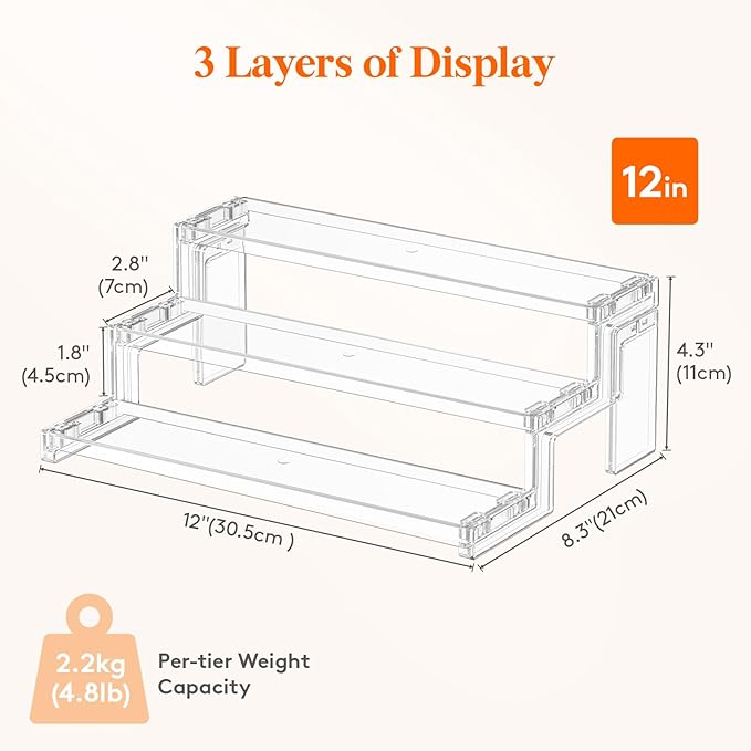 Lifewit 12 Inch Perfume Stand Organizer, 3 Tier Plastic Display Riser for Makeup, Skincare Vanity Storage, Cupcake, Figurine Holder, Bathroom, Bedroom, Room Decor, Clear, 1 Pack