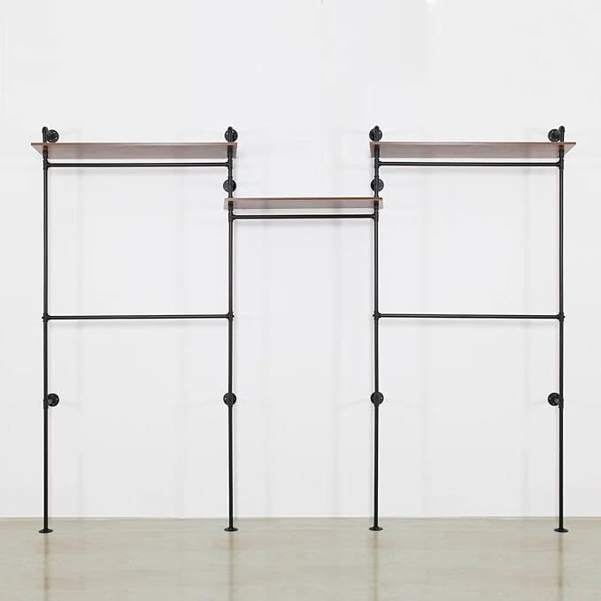 Industrial Iron Pipe Clothing Rack, 40inch Black Vintage Retro Shelving Wall Mounted DIY Garment Rack Rustic Farmhouse Kitchen Storage