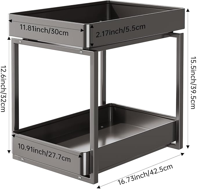 Metal Under Sink Organizerand Storage,2 Tier Pull-Out Cabinet Drawer Shelf Organizer, Bathroom Kitchen Multi-Purpose Under Sink Organizer and Storage Cabinet (Black, 1 PC)