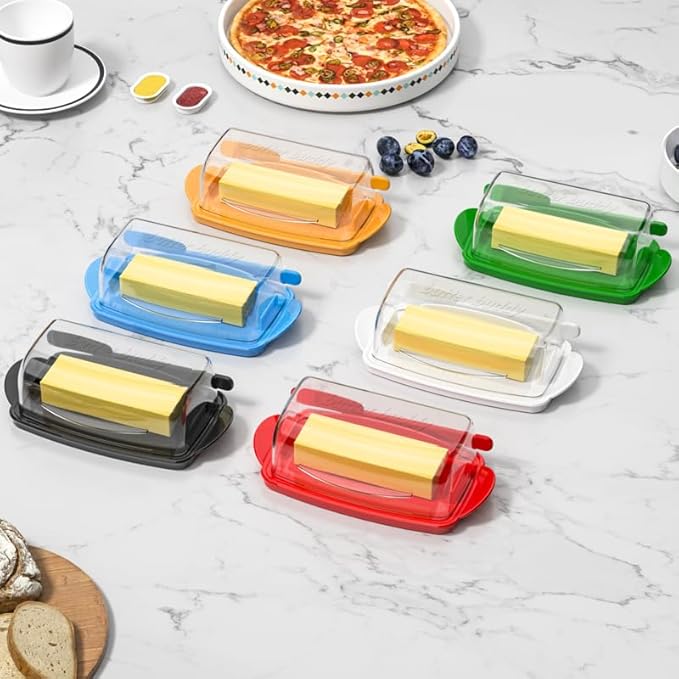 Butter Dishes with Lid for Countertop Refrigerator, Clear Butter Dish Plastic Flip Top Lid Butter Container with Spreader, Non-Slip Bottom Butter Holder Keeper (Transparent Cover Orange)