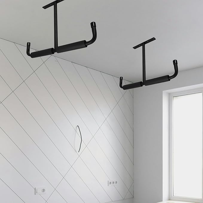 Ceiling Mounted Hanging Display Rack for Garage Shaped Hooks Multifunctional Fishing Rod Holder and Bicycle Storage Space-saving Heavy Duty Organizer for Tools and Equipment