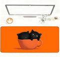 Large Cute Black Cat Mouse Pad, Extended Desk Mat with Non-Slip Base – 35.43 x 15.75 in – Cartoon Kittens in Orange Cup Design, Stitched Edges, Waterproof Gaming Keyboard Pad for Office & Home