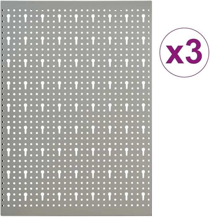Steel Peg Board Set Wall-Mounted 3 Panels 15.7"x22.8" - Gray, Tool Organizer with Mounting Accessories,145349,Gray