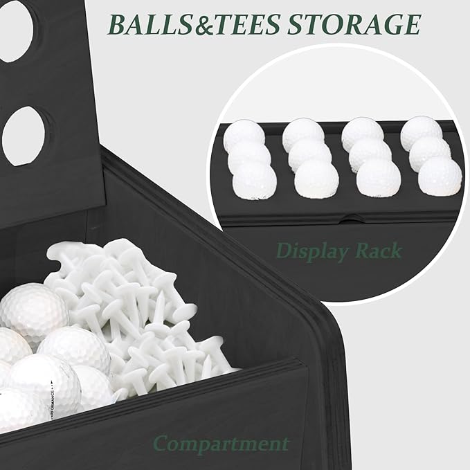wingyz Wooden Golf Storage Organizer for Garage Fits 2 Bags for Any Level Golfer Great Gift, Golf Bag Rack Club Holder with 12-Ball Display Rack and 5 Shelves for Equipment Accessories