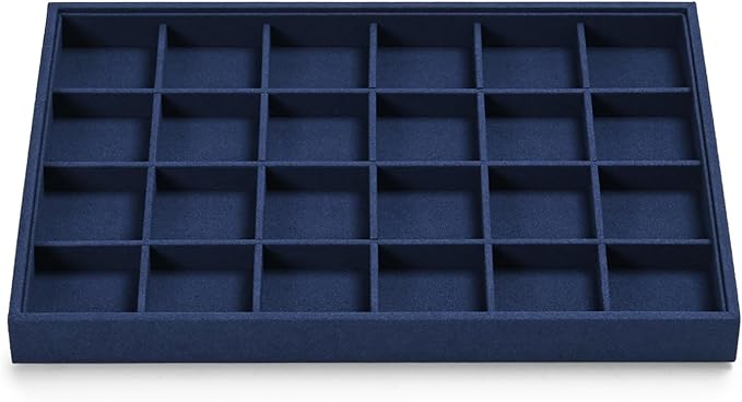 24 Grids Jewelry Tray Earring Organizer Tray Microfiber Jewelry Display Tray Ring Earrings Holder Trays Jewelry Drawer Organizer for Ring Earrings Holder Storage Display Tray