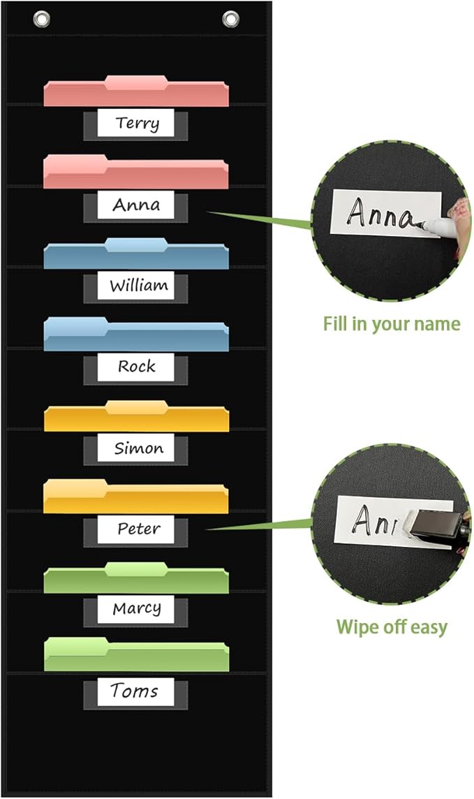 8 Pockets File Storage Pocket Chart with 8 Nametag Pockets,Hanging Wall File Organizer for Classroom and Office Use, Keeps assignments, Files, scrapbooks, and Papers neatly Organized.