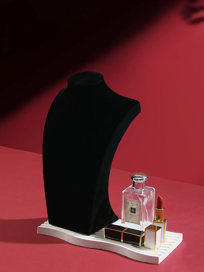 Coward Necklace Bust Stand for Selling Show, Black Velvet Necklace Jewelry Display Holder for Home Use or Store Shop Show (11" Hight)