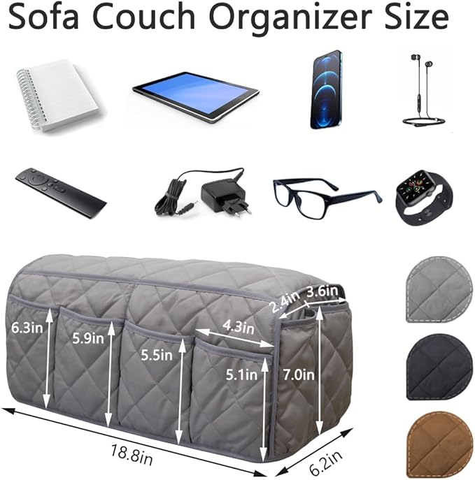 Sofa Armrest Organizer Non-Slip Arm Chair Bedside Caddy Storage Organizer for Recliner Couch with 14 Pockets for Cell Phone TV Remote Control Magazines (Grey)