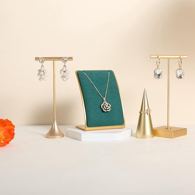GemeShou Green Necklace display stand, Velvet Jewelry necklace display holder for selling, small metal earring neck storage organizer, online jewelry photography props【Green】