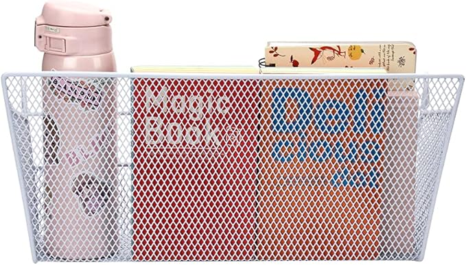 2 pcs Hanging metal mesh bedside storage basket， student dormitory bed storage baskets,used for bedside storage, beverage tissues and office rooms with hooks (white)