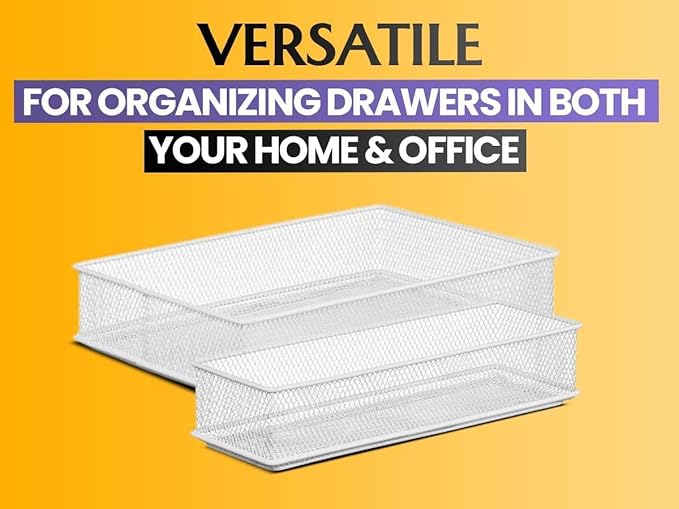 YBM HOME Silver Mesh Drawer Cabinet and or Shelf Organizer Bins, School Supply Holder Office Desktop Organizer Basket (12, 3x12x2 Inch)