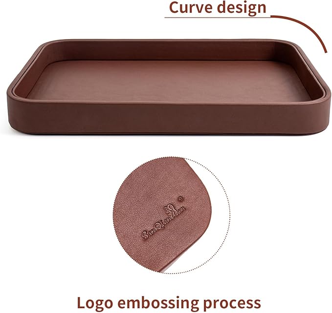 SANQIANWAN Faux Leather Valet Tray for Men Nightstand Bedside Entry Table Tray Catchall Tray for Keys,Wallet,Phone,Watch,Jelwery and Coin Gift for Dad Husband Boyfriend Uncle (Brown)