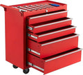 IDEALHOUSE Rolling Tool Chest, 5 Drawers Tool Storage Cabinet, Toolbox with Wheels, Portable Tool Cabinet Organizer with Locking System & Drawer Liners, Tool Storage Cart for Garage, Workshop, Red