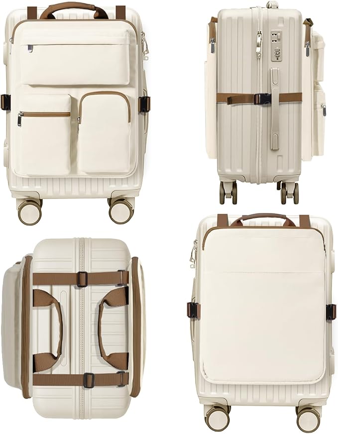 Over Luggage Organizer Bag for Suitcase with Multi Pockets, 16”Laptop Bag with Handle, Portable Travel Organizer Bags for Luggage with Adjustable Strap, Tote Carry Bag for Men Women(Beige)