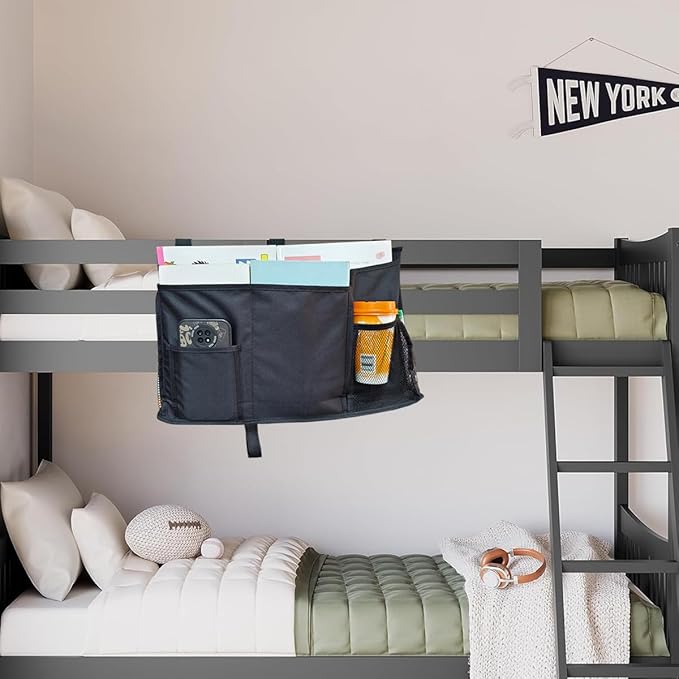 Bedside Caddy Storage Organizer Bunk Bed Hanging Storage Bag for Crib Hospital Beds Dorm Rooms with 8 pockets (Black)