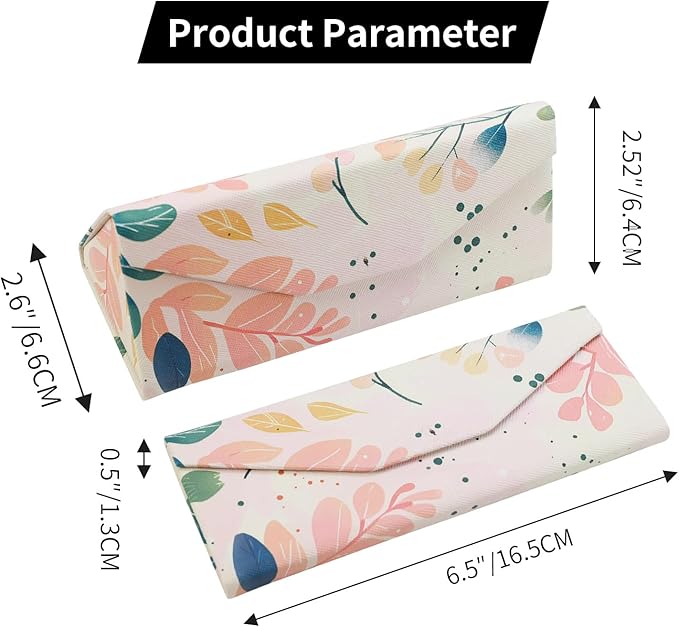 Foldable Glasses Case, Magnetic PU Leahter Sunglasses Case, Cute Hard Shell Folding Eyeglass Cases for Women Kids