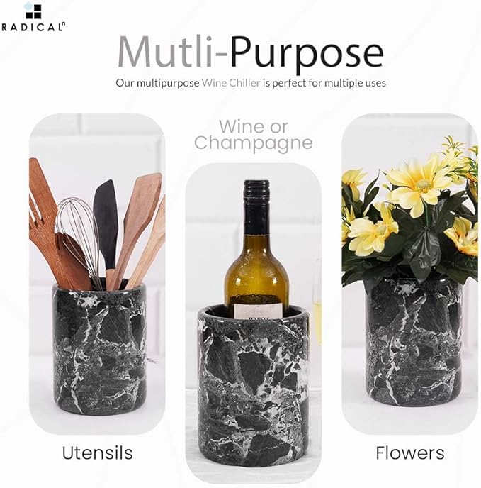 Radicaln Marble Wine Chiller Black 6.5" Inches Handmade Beverage Cooler For Bar Accessories, Wine Chiller For Champagne, Wine Bottle Cooler for Christmas Decor