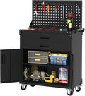 35” Heavy-Duty Rolling Tool Cabinet with Deep Drawers, Locking Casters & Pegboard | Industrial Steel Storage Organizer, Adjustable Shelves, Mobile Workbench for Garage, Workshop, Warehouse
