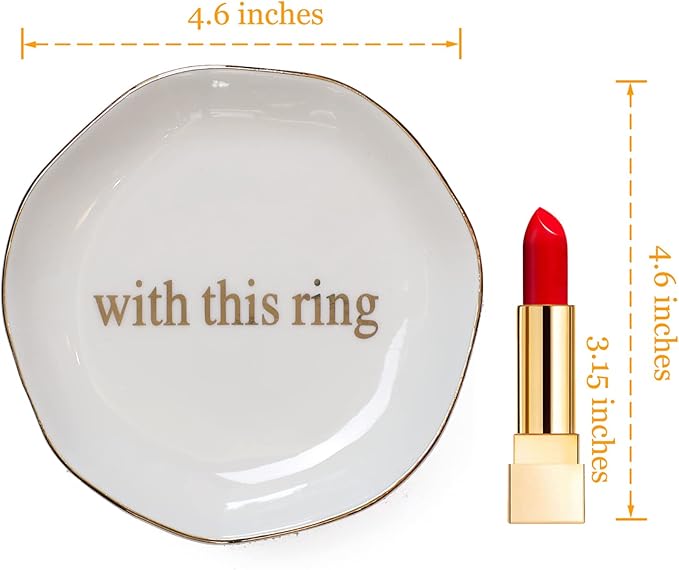 Engagement Wedding Ring Dish-With This Ring Jewelry Dish Tray-Gifts for Bride, Bride to be, Newlyweds, Ceramic White