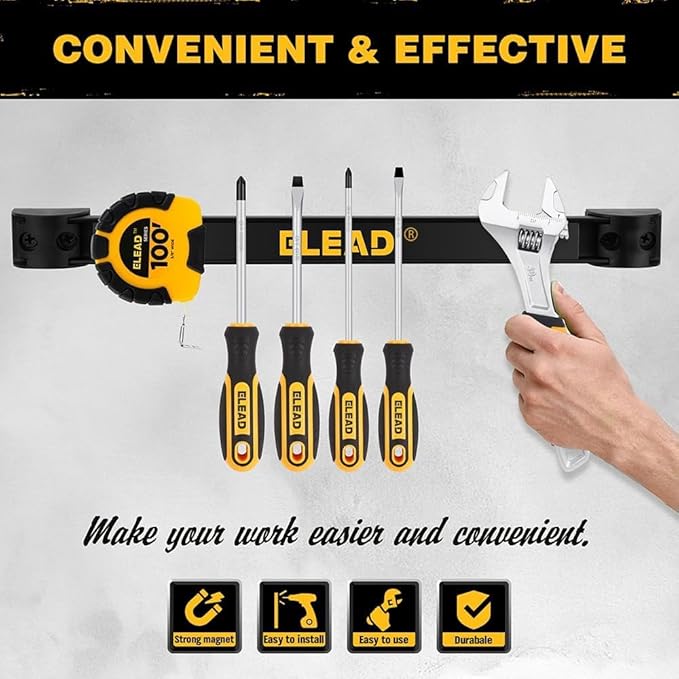 ELEAD 6-Piece 12" Magnetic Tool Holder Storage Organizer - Wall Mount Rack Garage Organization Power Magnet Hanger Workbench Board Slatwall Van Organizers Mounted Hanging Strip