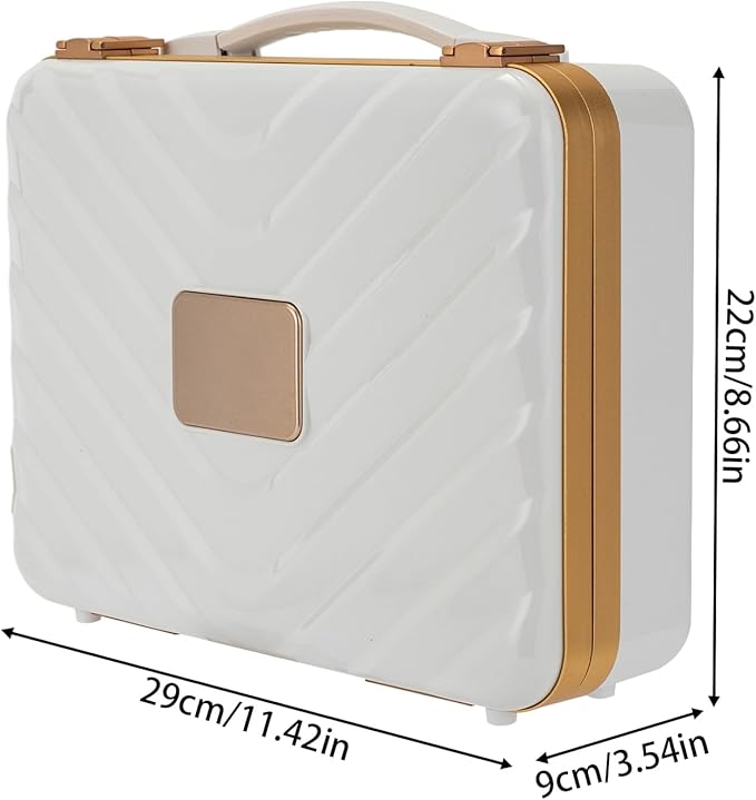 Portable Makeup Box, 11.42 * 3.54 * 8.66 In Travel Makeup Train Cases Cosmetic Organizer Portable Make Up Storage Box with Led Mirror for Makeup Artists Hair Stylists Nail Technicians (White)