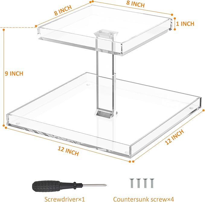 2-Tier Acrylic Perfume Organizer, Display Stand for Dresser & Counter, Vanity Trays Makeup Storage Holder, Bathroom & Kitchen Organizer (12x8)
